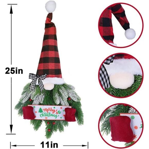 Artificial Pine Spruce Hanging Gnome Wreath with Lights - Picture 5 of 7